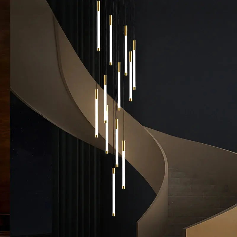 Lampadario moderno lungo per scala Atia nero/oro/argento