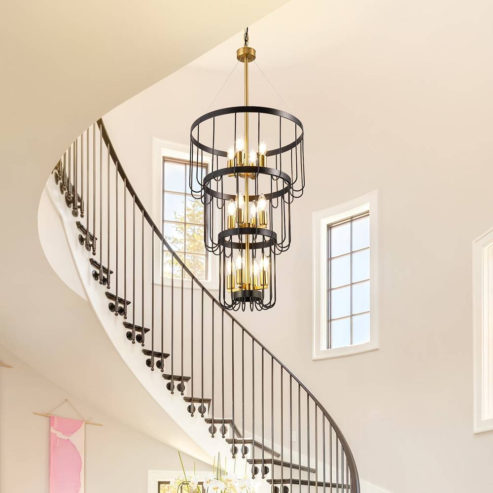 Lampadario rustico farmhouse a 12 luci per scala