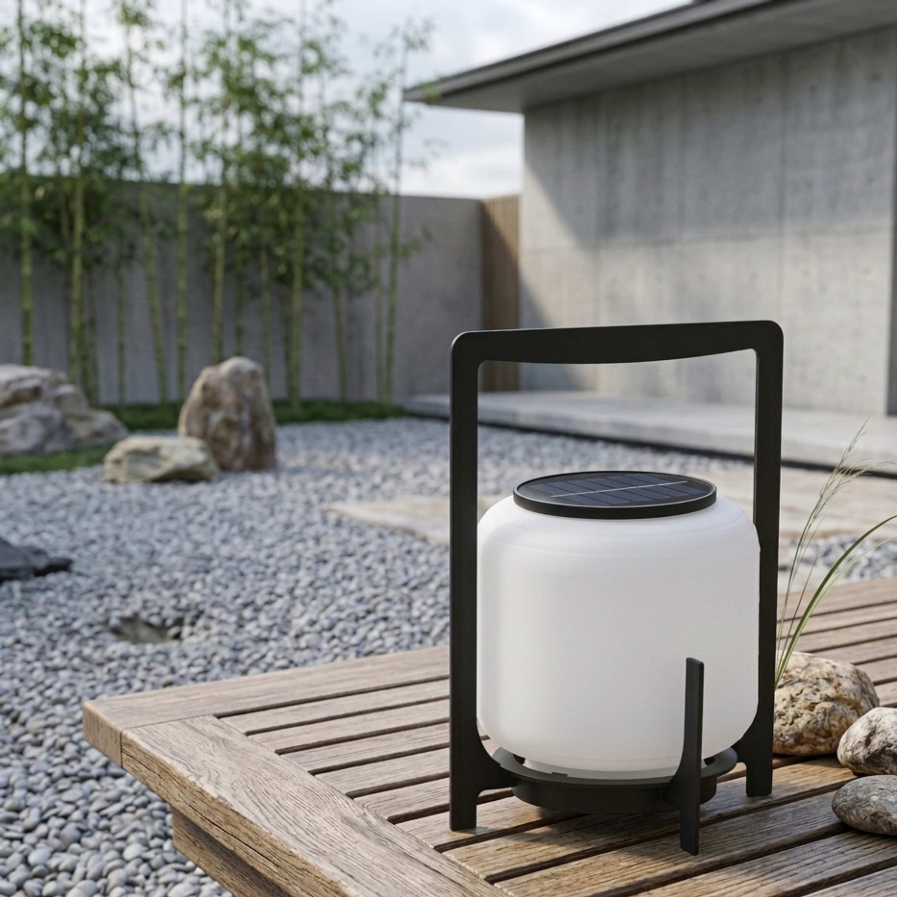Lanterna da giardino solare a LED nera autoportante per patio ed esterni
