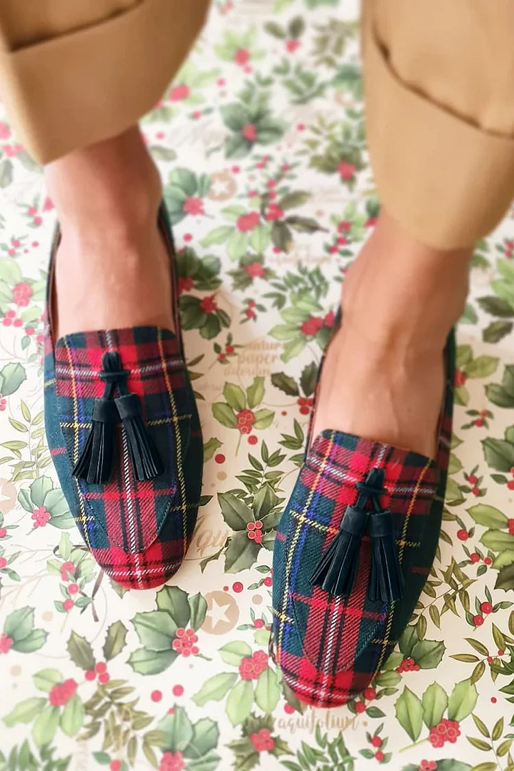 Licia mocassini donna con motivo tartan e nappine, foto 1