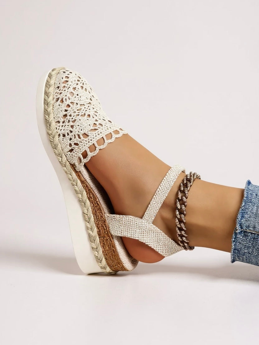 Livia espadrillas donna traforate con plateau e cinturino alla caviglia, foto 1
