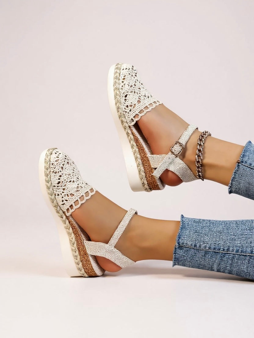 Livia espadrillas donna traforate con plateau e cinturino alla caviglia, foto 2