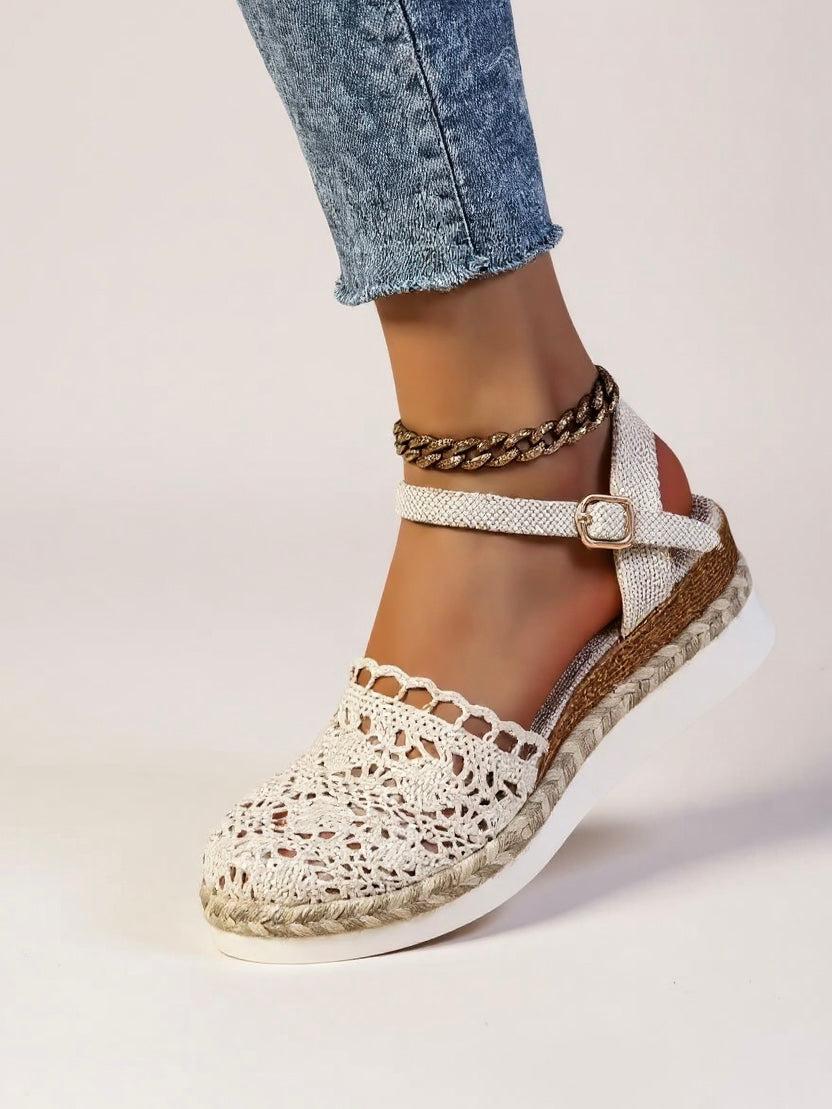 Livia espadrillas donna traforate con plateau e cinturino alla caviglia, foto 5