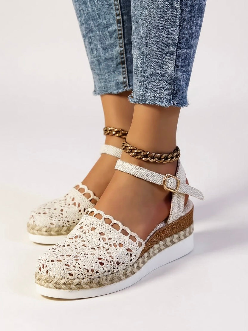 Livia espadrillas donna traforate con plateau e cinturino alla caviglia, foto 6