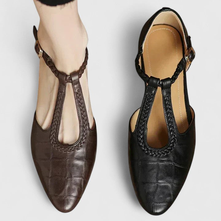 Maria Teresa scarpe mary jane donna con cinturino a t intrecciato e tacco basso, foto 1