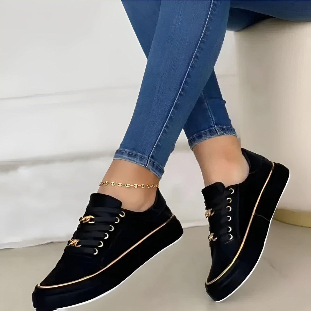 Maura sneakers donna con lacci e catenelle decorative, foto 6