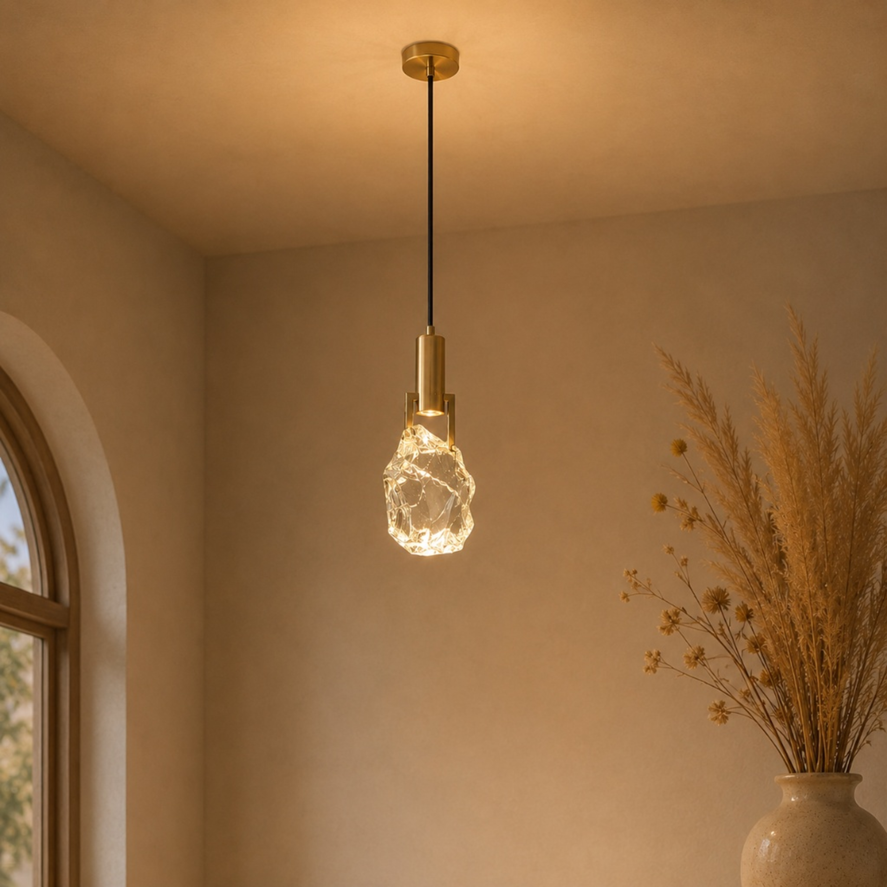 Mini lampada a sospensione moderna in cristallo a forma di pietra, nera o oro