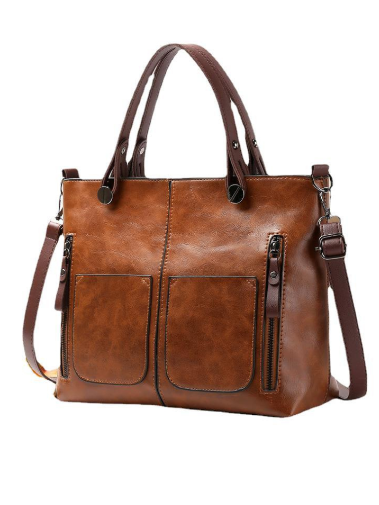 Natalia borsa a mano donna in similpelle con tasche frontali e tracolla regolabile, foto 1