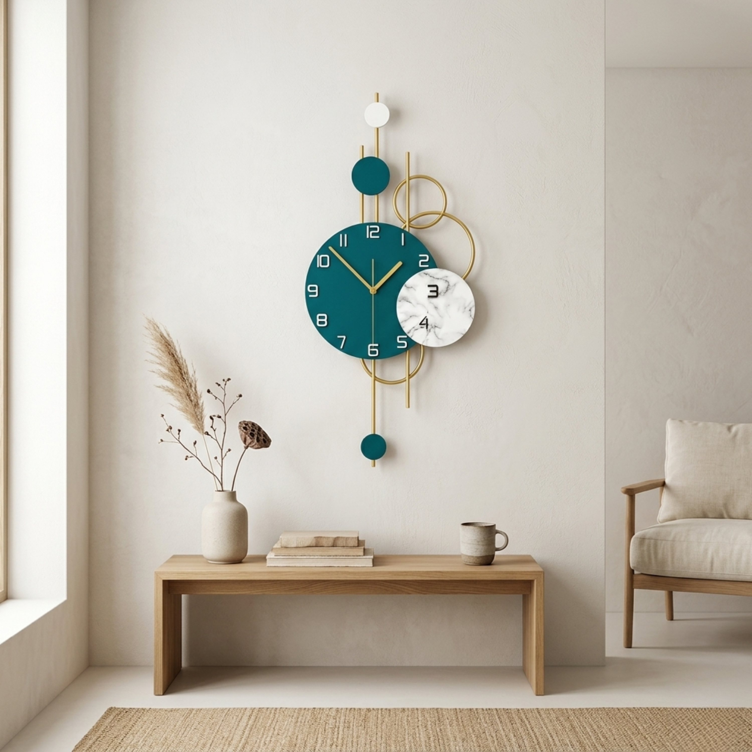 Orologio da parete in metallo con 7 cerchi