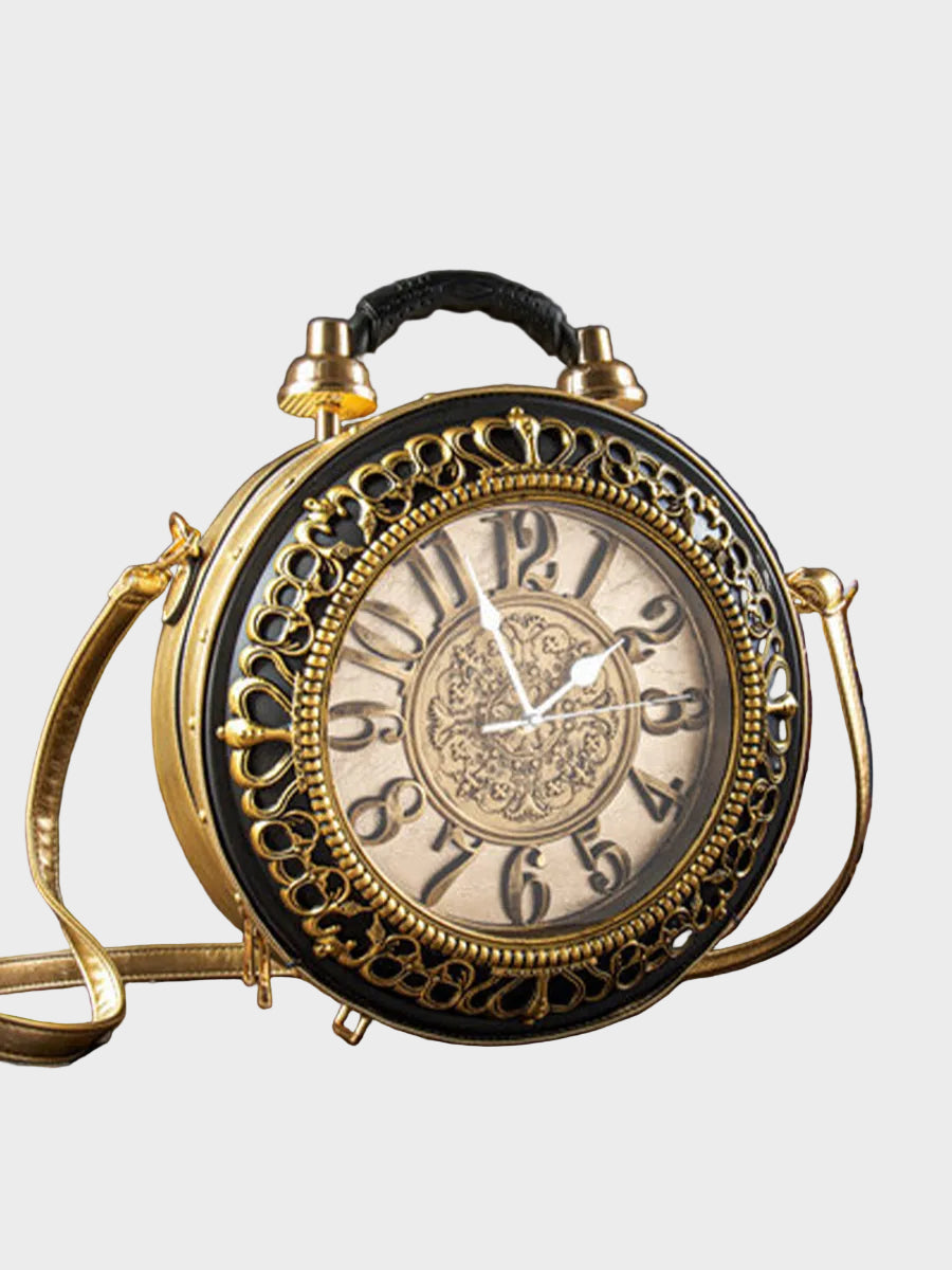 Pinuccia borsa a mano donna rotonda con orologio e tracolla rimovibile, foto 4