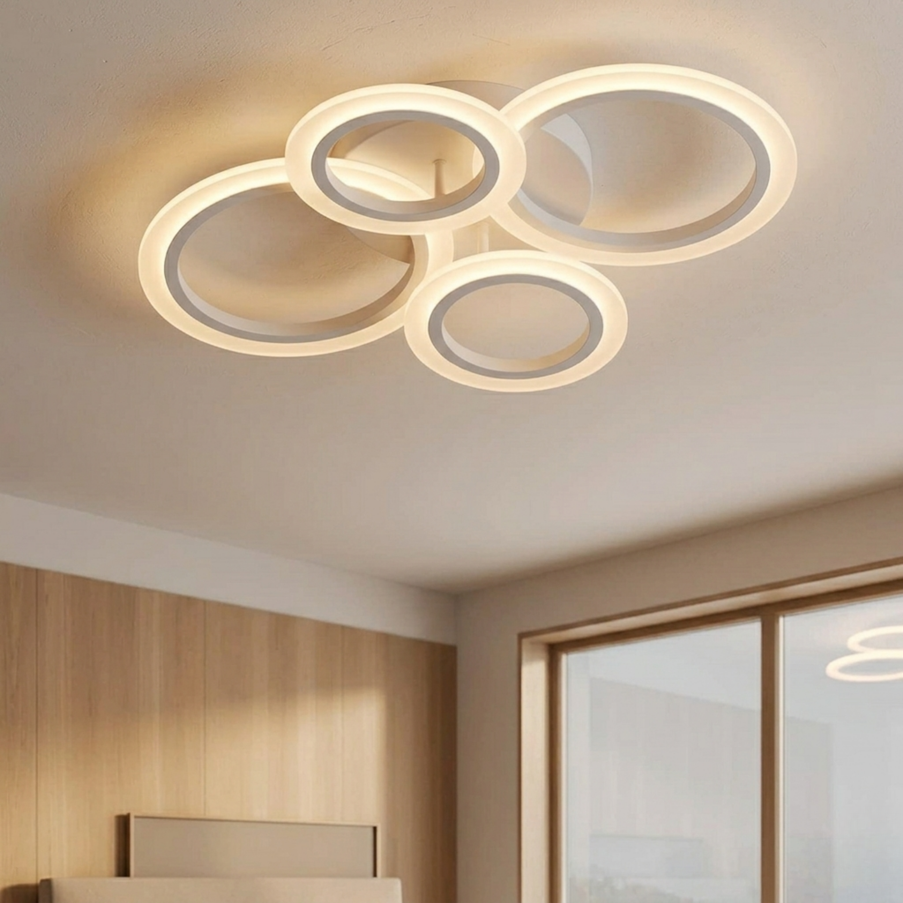 Plafoniera a soffitto LED bianca a quattro anelli dimmerabile con telecomando