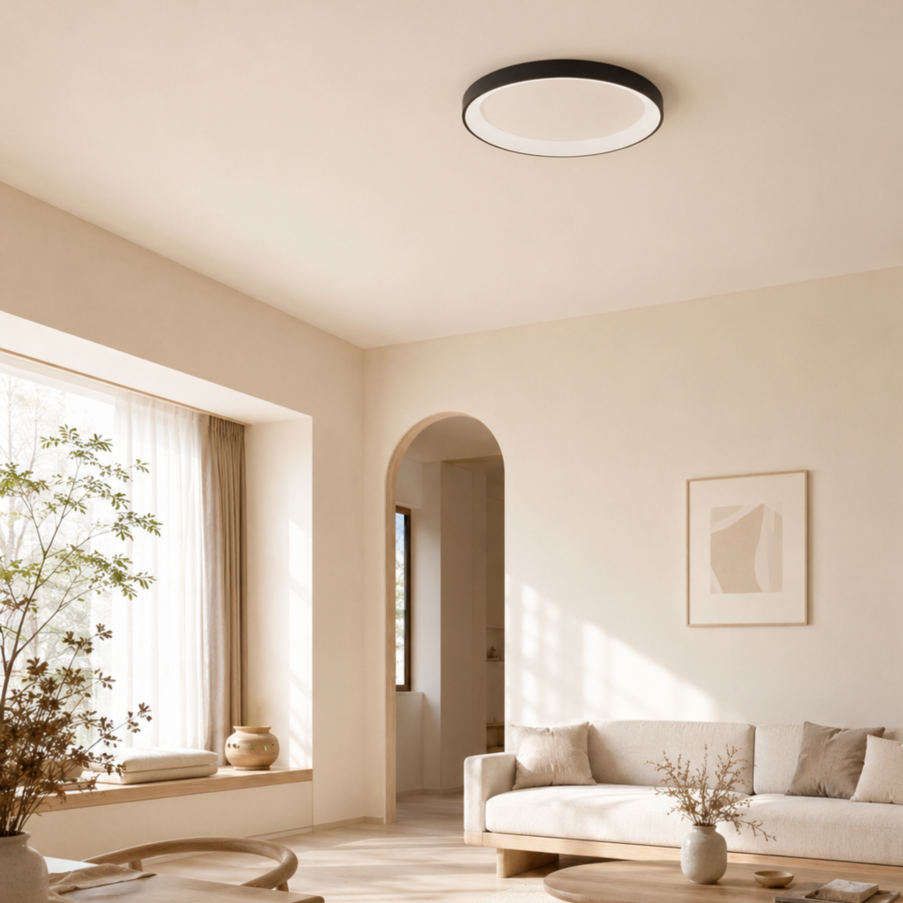 Plafoniera a soffitto LED rotonda minimalista in nero o bianco, singola o set da tre anelli