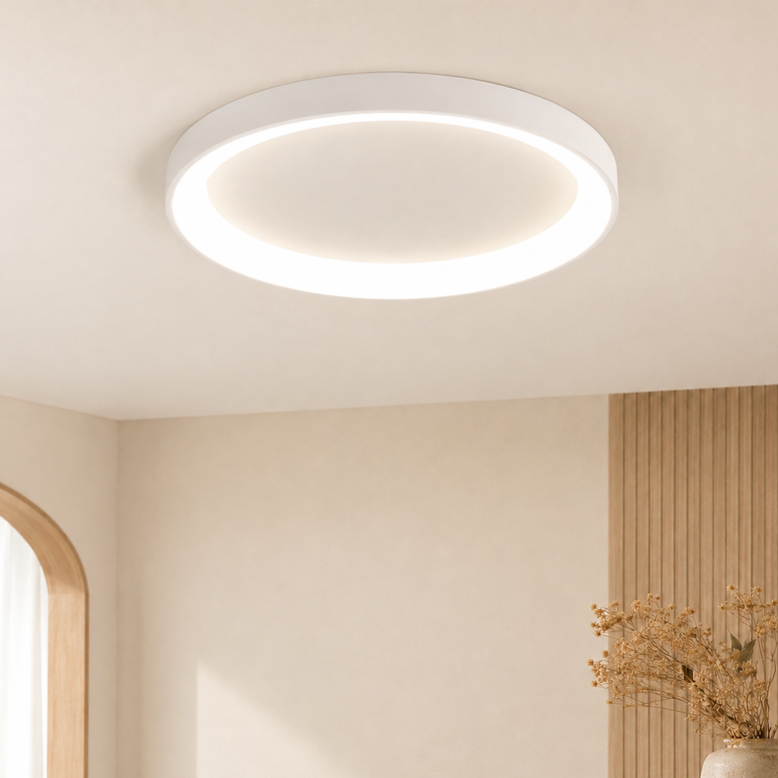 Plafoniera a soffitto LED rotonda minimalista in nero o bianco, singola o set da tre anelli
