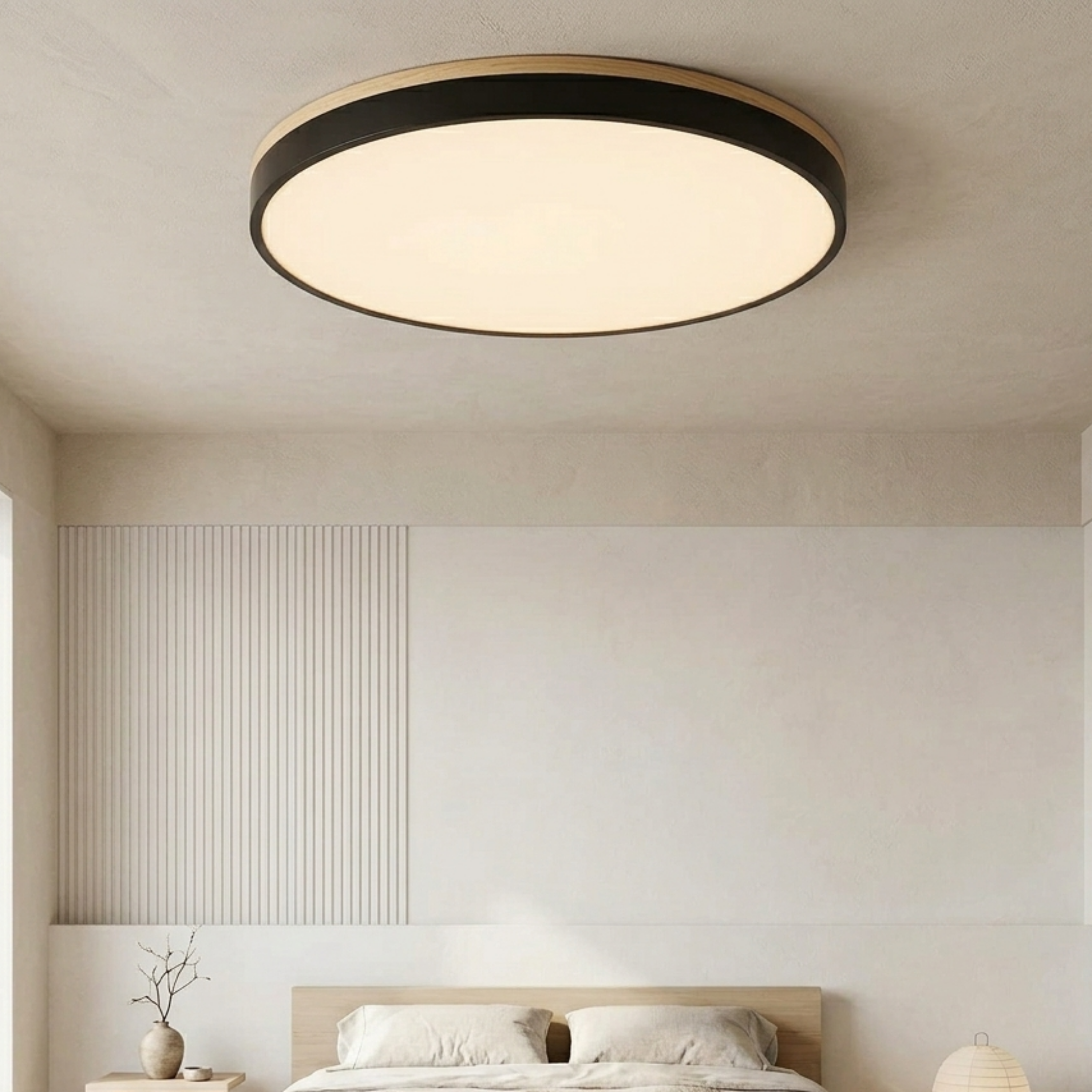 Plafoniera a soffitto rotonda con bordo in legno