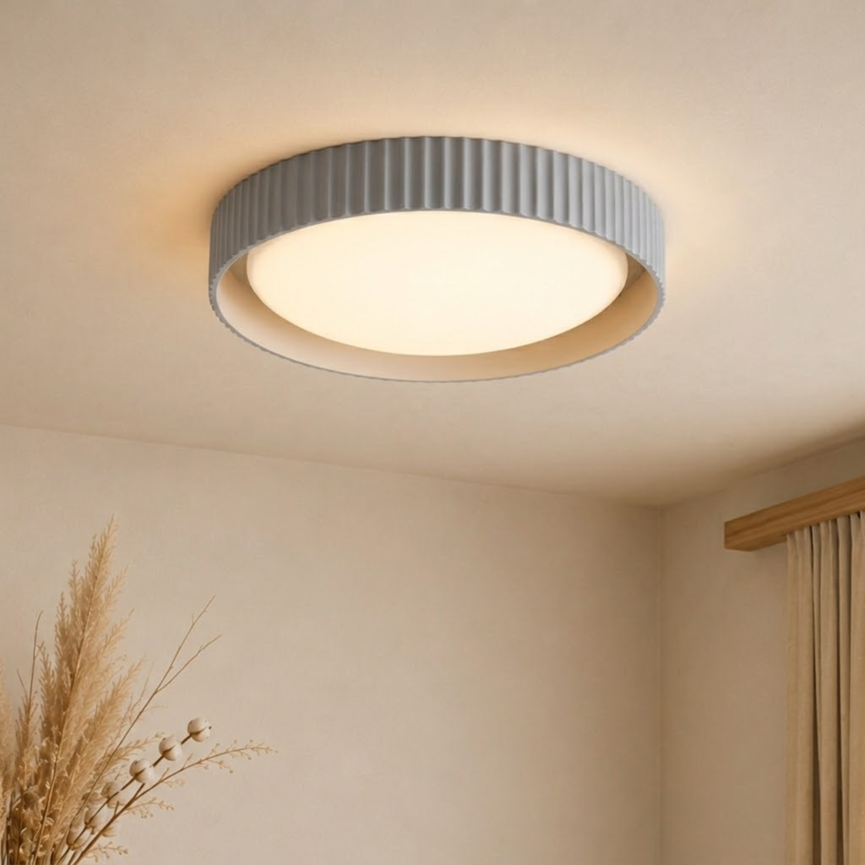 Plafoniera a soffitto rotonda in resina rigata minimalista
