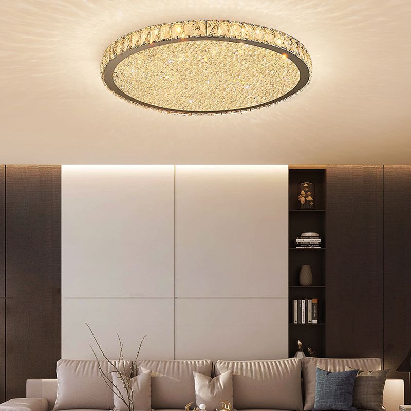 Plafoniera a soffitto tonda in cristallo sfaccettato oro LED per camera da letto e soggiorno