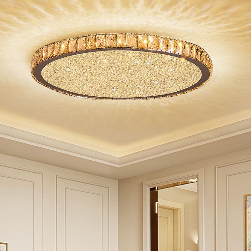 Plafoniera a soffitto tonda in cristallo sfaccettato oro LED per camera da letto e soggiorno