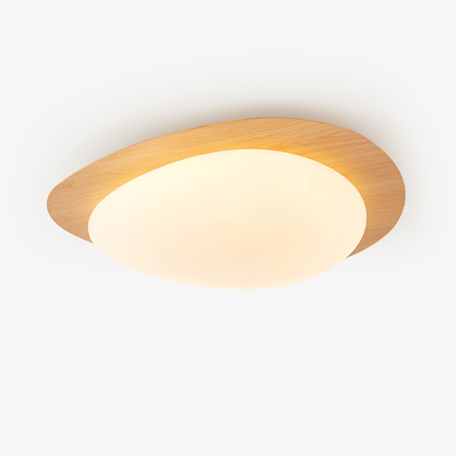 Plafoniera LED japandi a ciottolo con venatura del legno noce