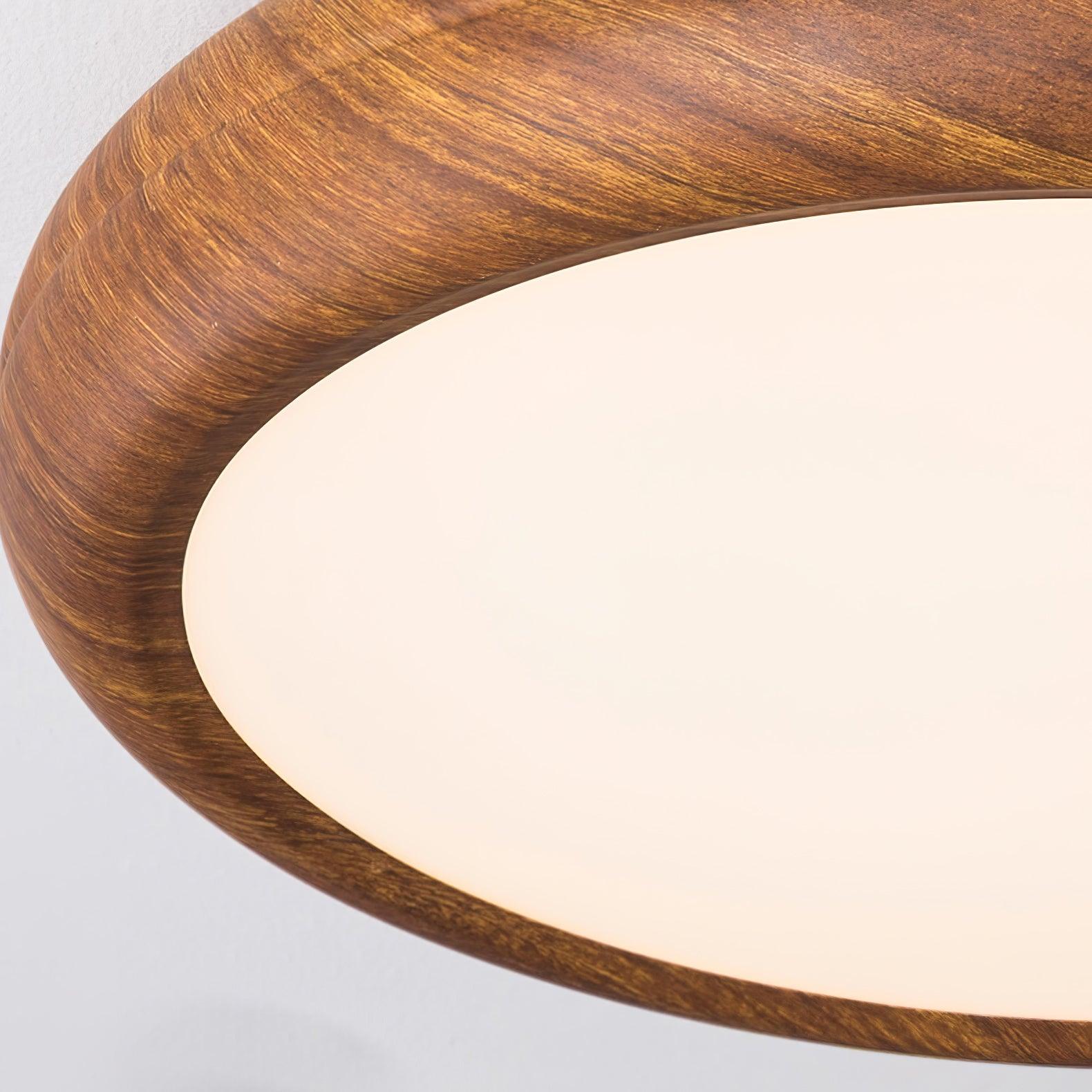 Plafoniera LED rotonda a soffitto con venatura del legno, stile japandi e scandinavo