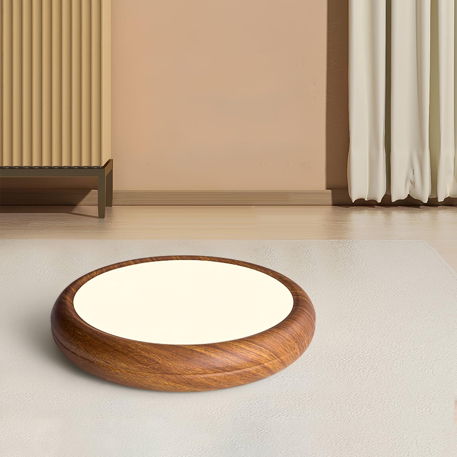 Plafoniera LED rotonda a soffitto con venatura del legno, stile japandi e scandinavo