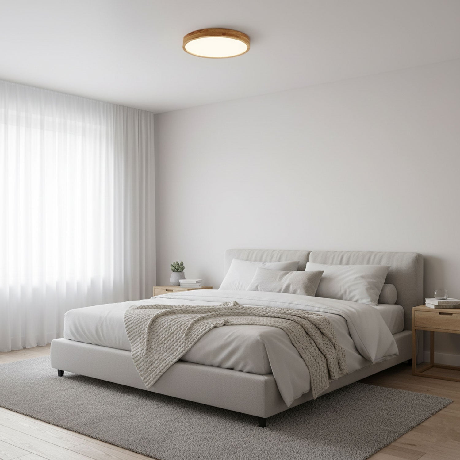 Plafoniera LED rotonda in legno massello, minimalista nordica