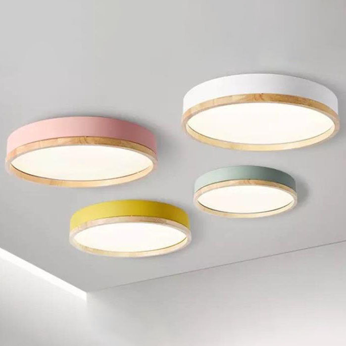 Plafoniera LED rotonda in legno verde a soffitto nordica scandinava