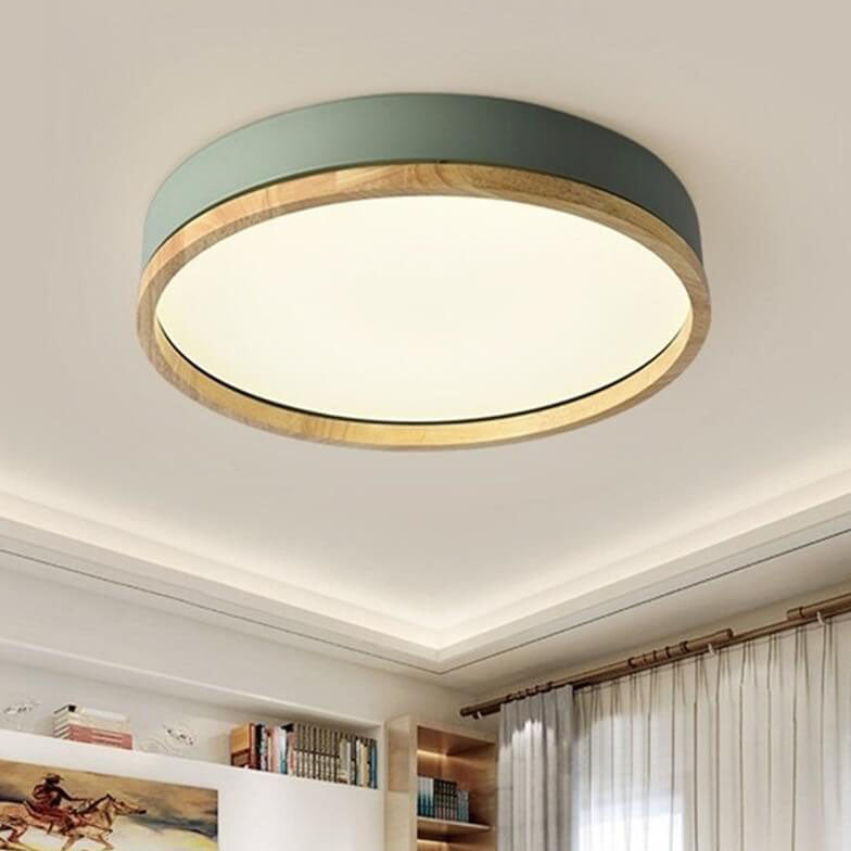 Plafoniera LED rotonda in legno verde a soffitto nordica scandinava