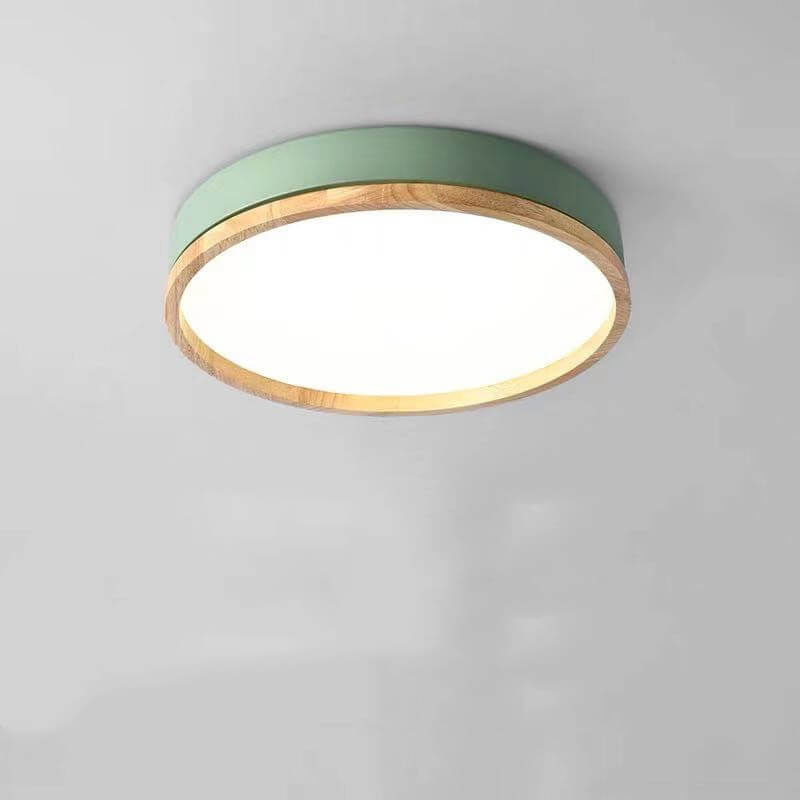 Plafoniera LED rotonda in legno verde a soffitto nordica scandinava