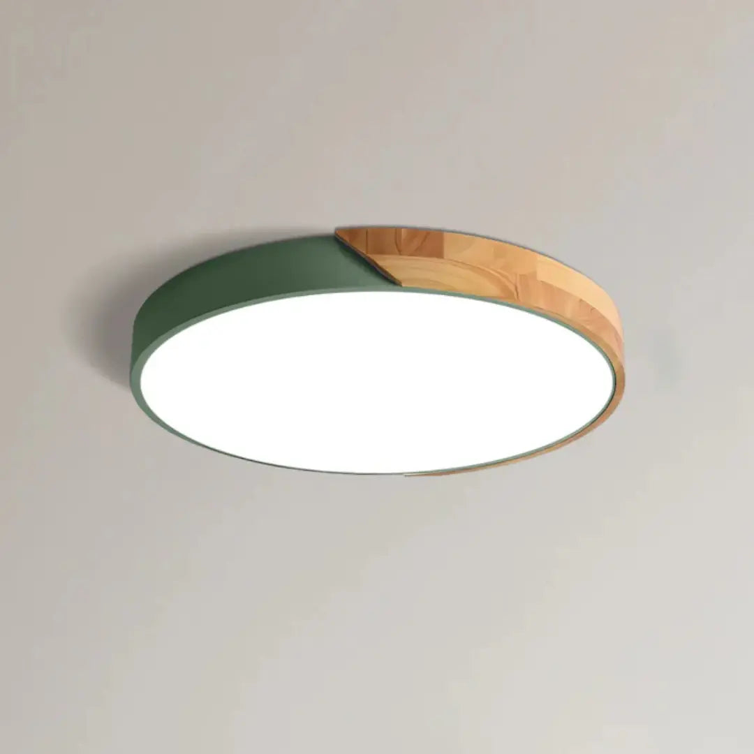 Plafoniera LED scandinava in legno a soffitto, pannello rotondo sottile