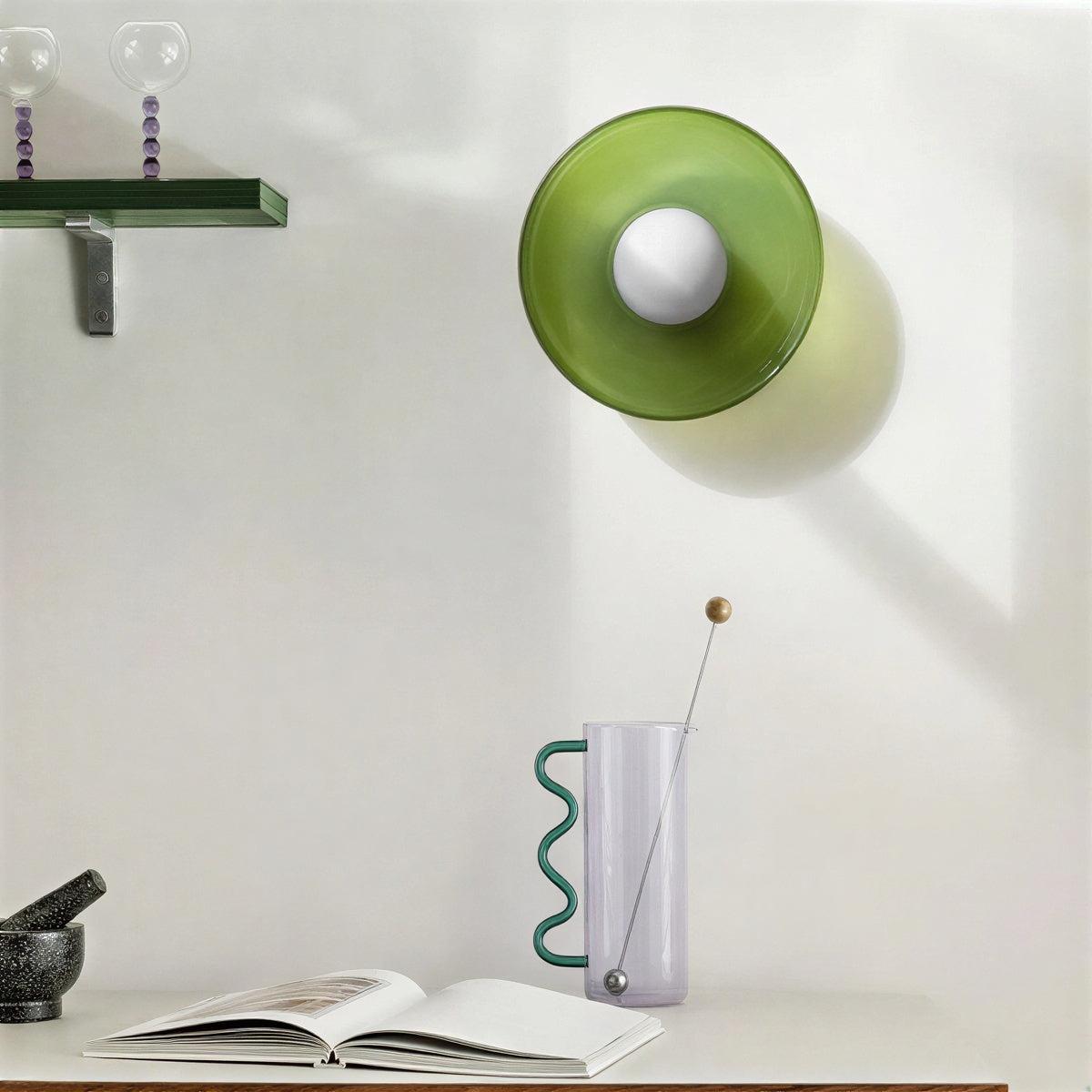 Plafoniera rotonda Bauhaus decorativa in vetro, metallo e legno