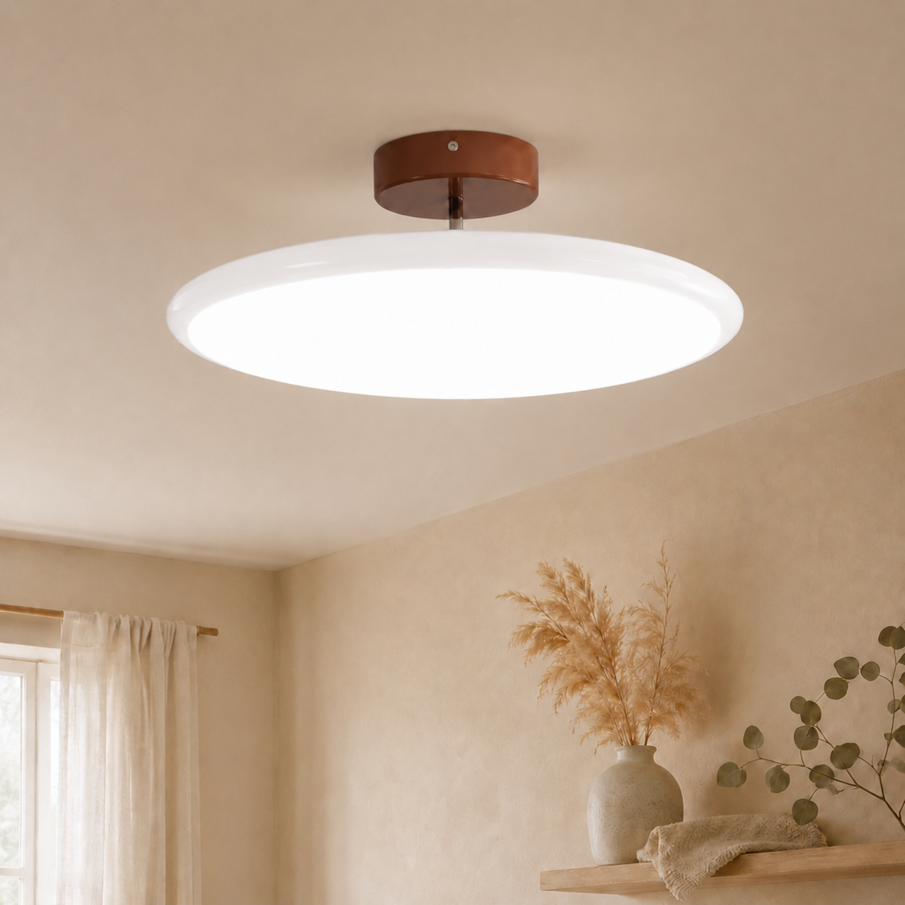 Plafoniera rotonda dimmerabile a luce verso il basso con telecomando, beige, bianco o verde