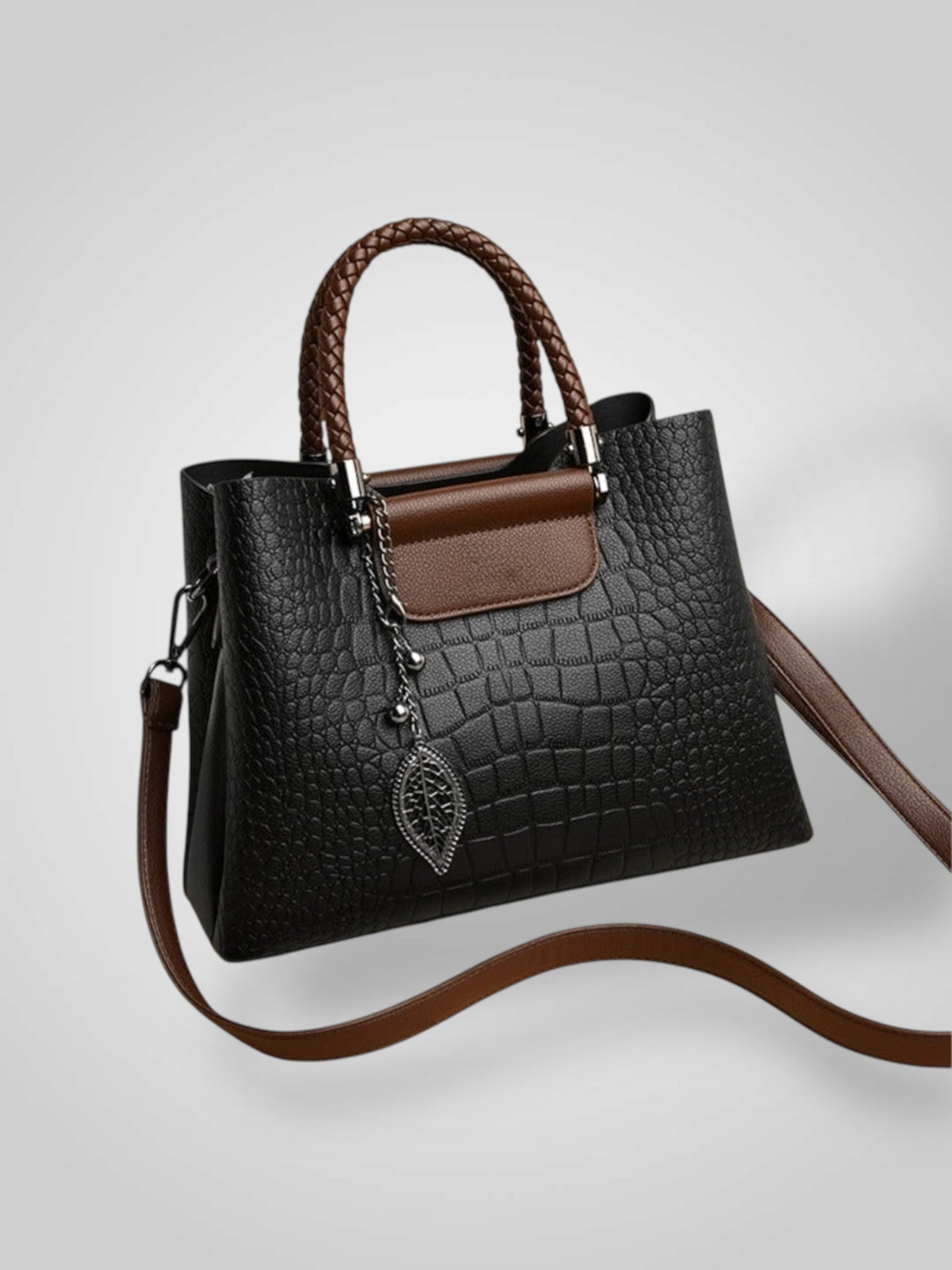 Ulderica borsa a mano donna in similpelle con manici intrecciati e tracolla, foto 1