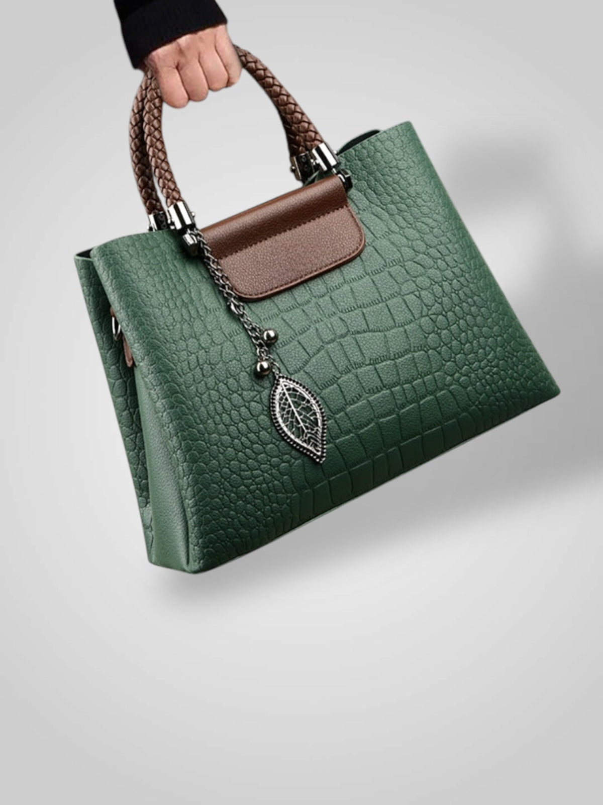 Ulderica borsa a mano donna in similpelle con manici intrecciati e tracolla, foto 4