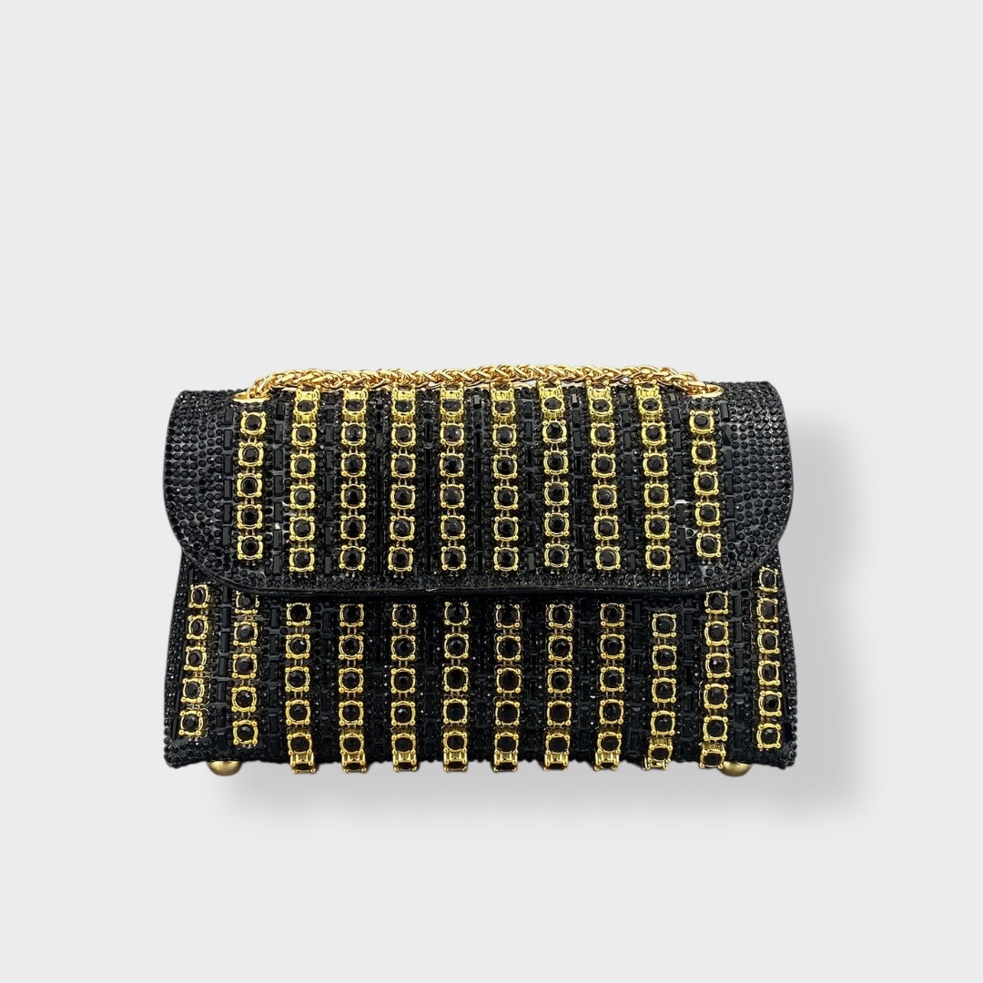 Vanna borsa a spalla donna con pietre decorative e tracolla a catena, foto 3