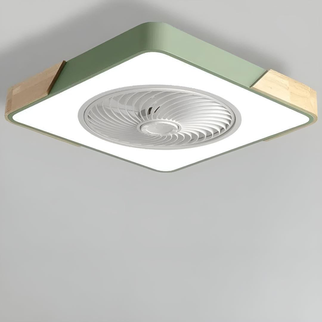 Ventilatore da soffitto con luce e bordo in legno, montaggio a plafone