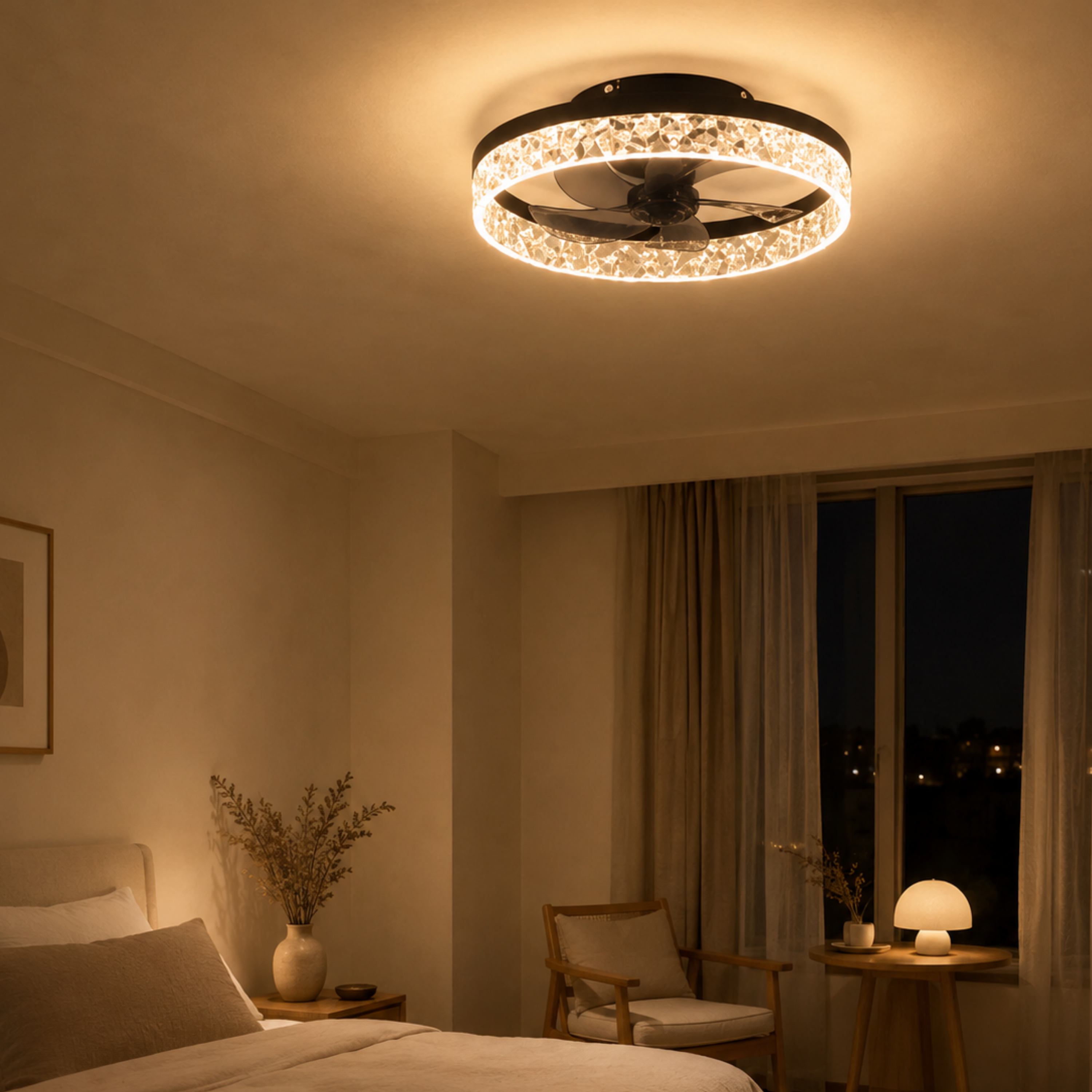 Ventilatore da soffitto con luce LED integrata in metallo e acrilico