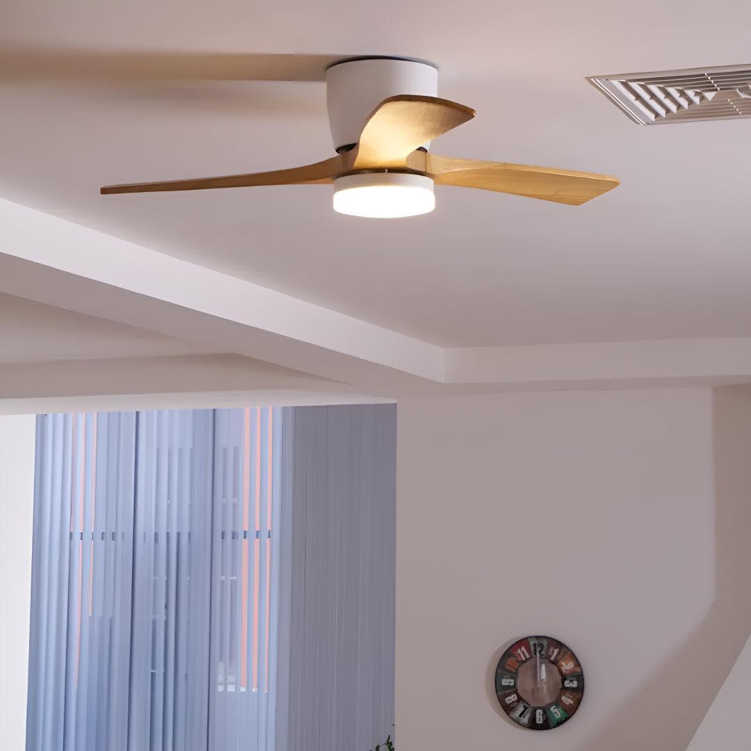 Ventilatore da soffitto con luce moderno nordico in legno con telecomando