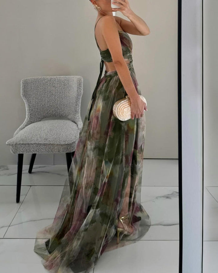 Angelica | Abito lungo floreale in tulle