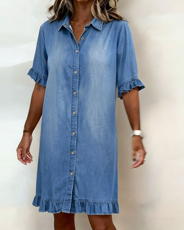 Eleonora | Abito in denim al ginocchio con volant