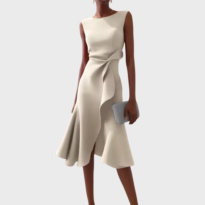 Cosima | Abito midi drappeggiato con orlo asimmetrico