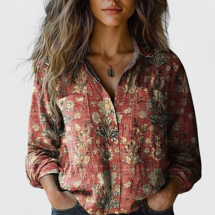 Fioralba | Blusa floreale in lino con bottoni