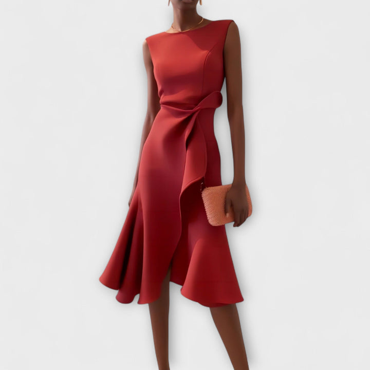 Cosima | Abito midi drappeggiato con orlo asimmetrico