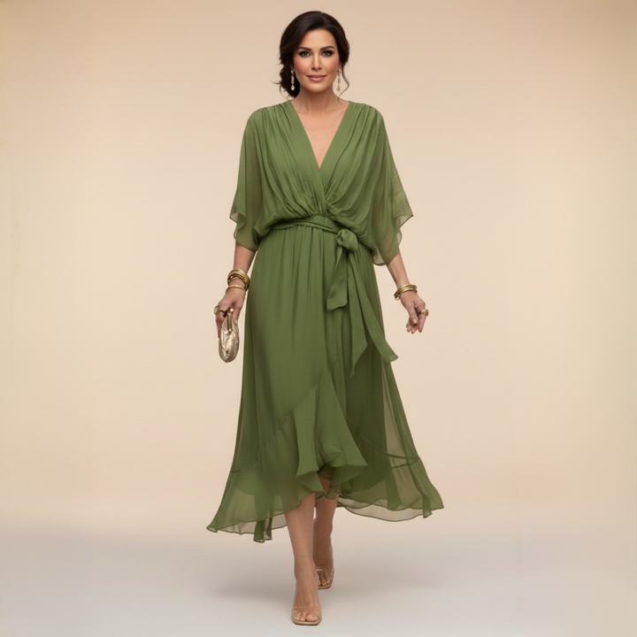 Greta | Abito in chiffon con scollo a V