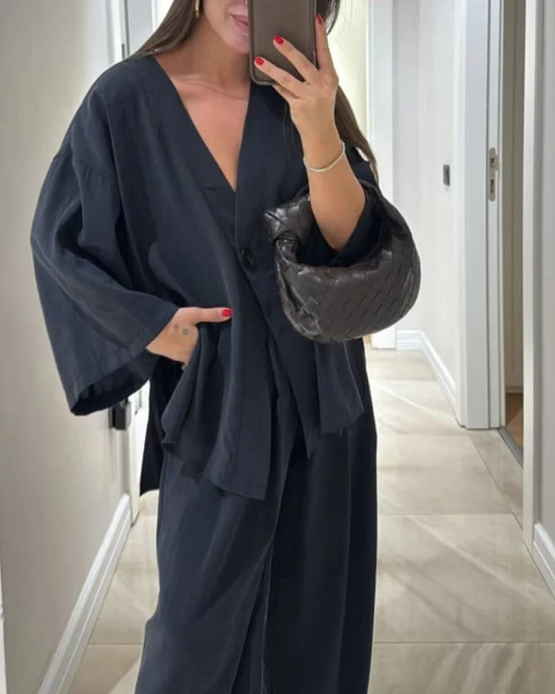 Olivia | Completo con scollo a V e gamba larga