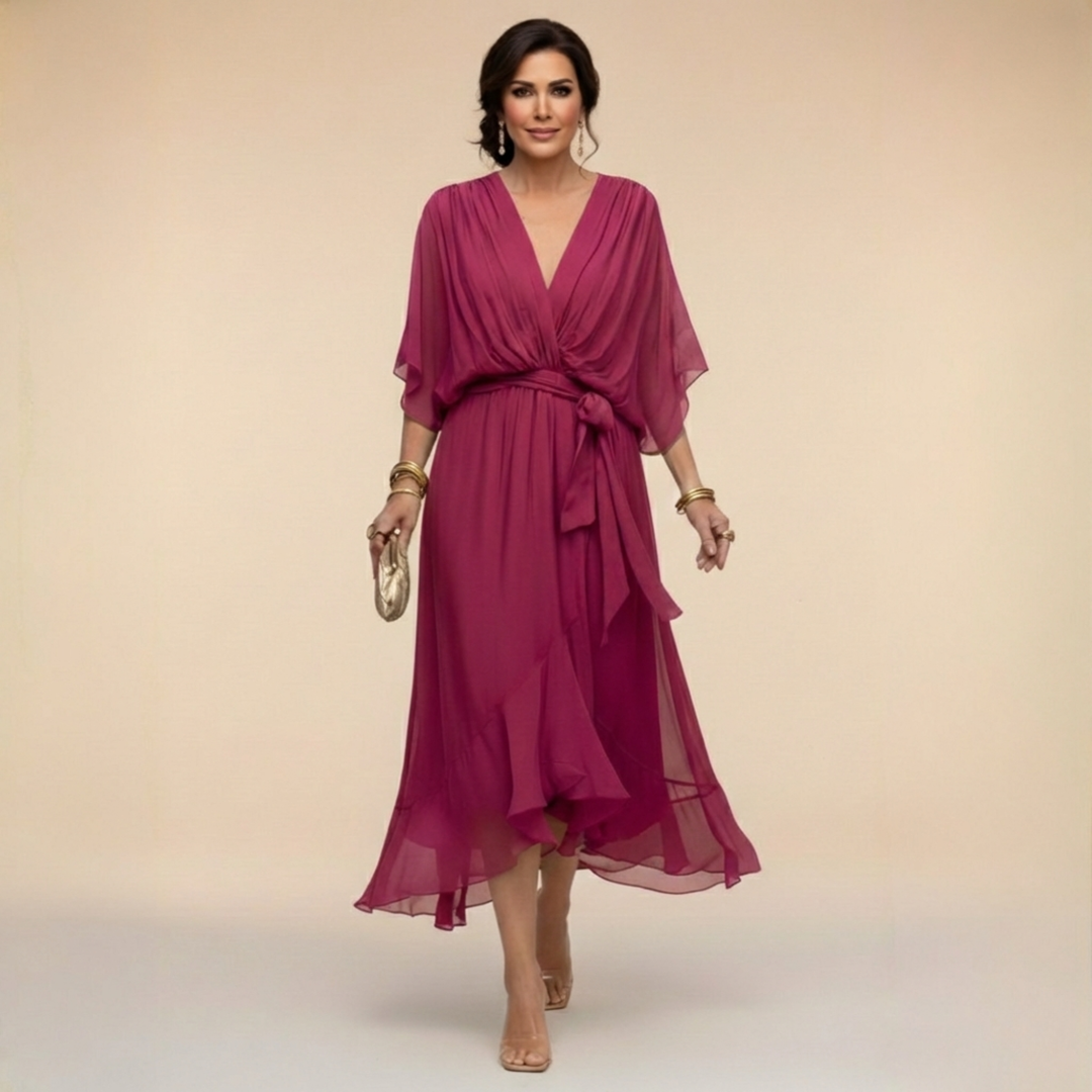 Greta | Abito in chiffon con scollo a V