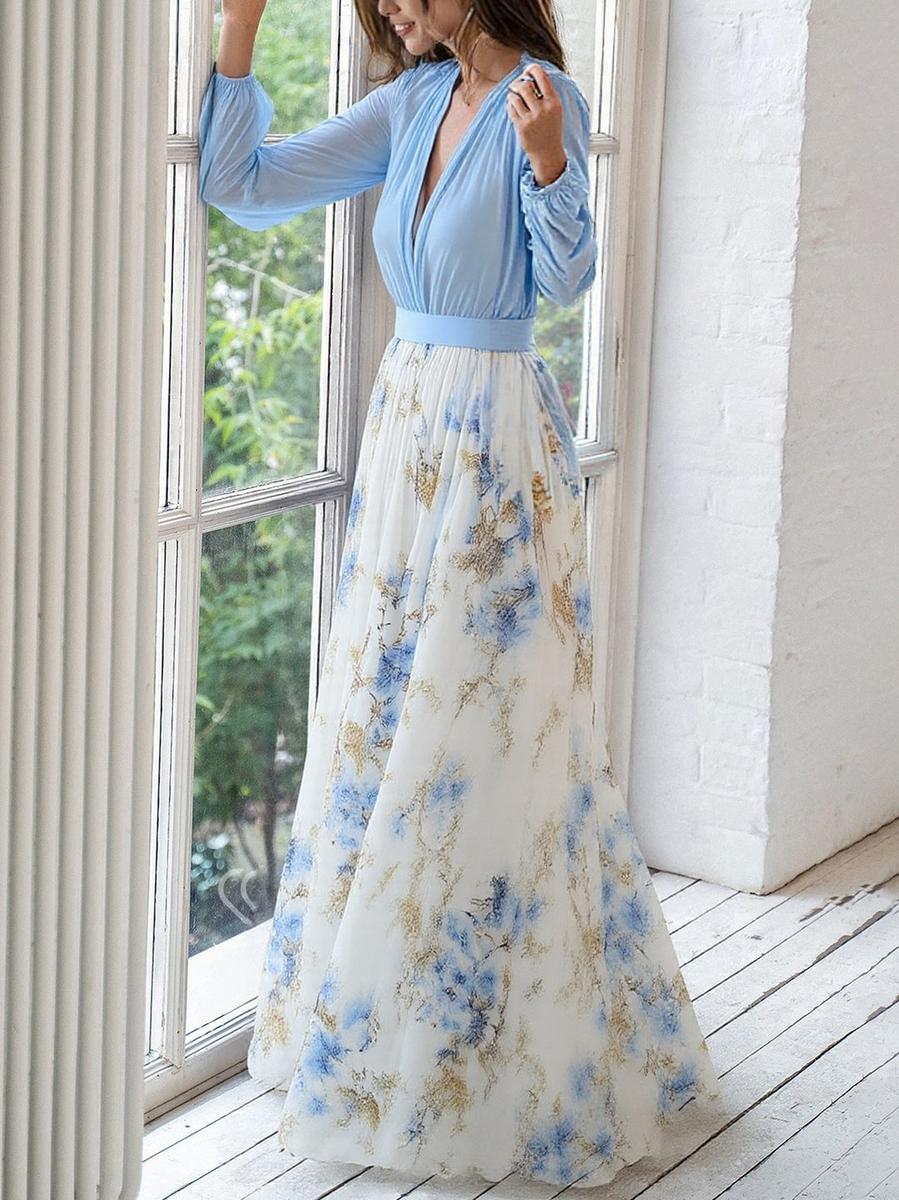 Marilena | Abito maxi floreale con scollo a V