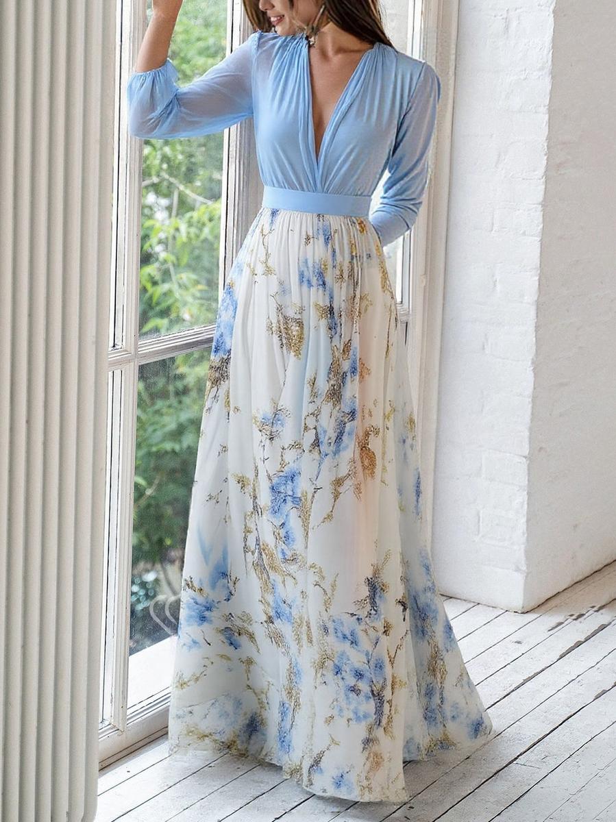 Marilena | Abito maxi floreale con scollo a V