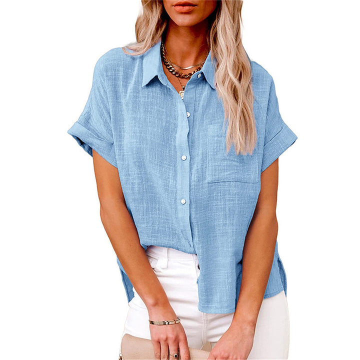 Settimia | Blusa in lino con taschino e maniche corte
