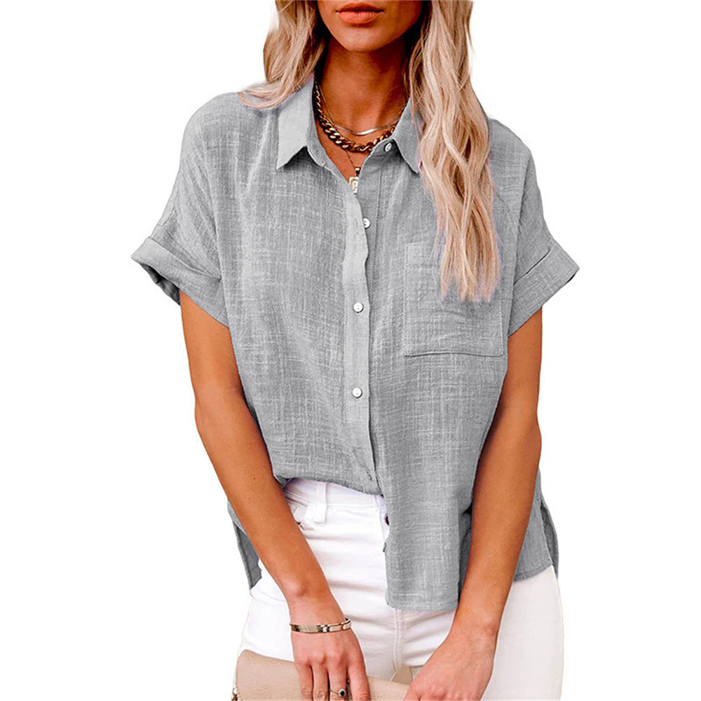 Settimia | Blusa in lino con taschino e maniche corte