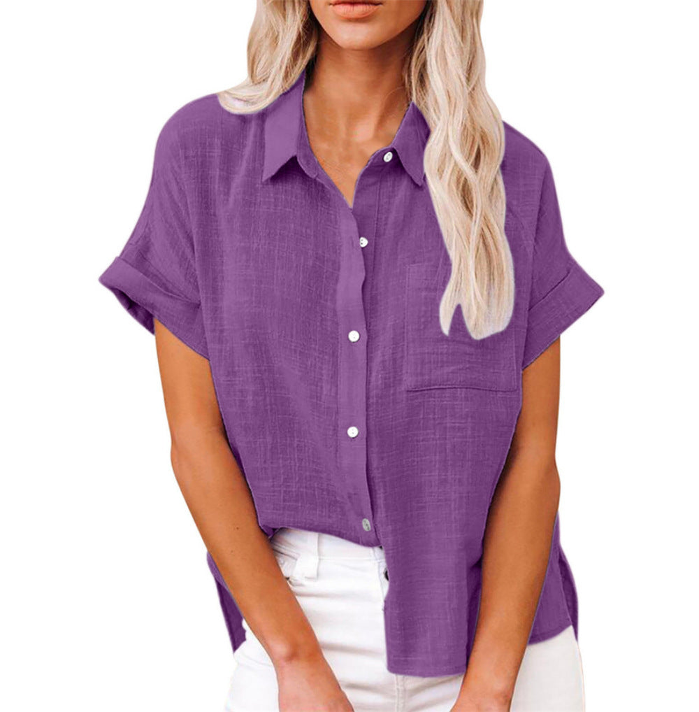 Settimia | Blusa in lino con taschino e maniche corte